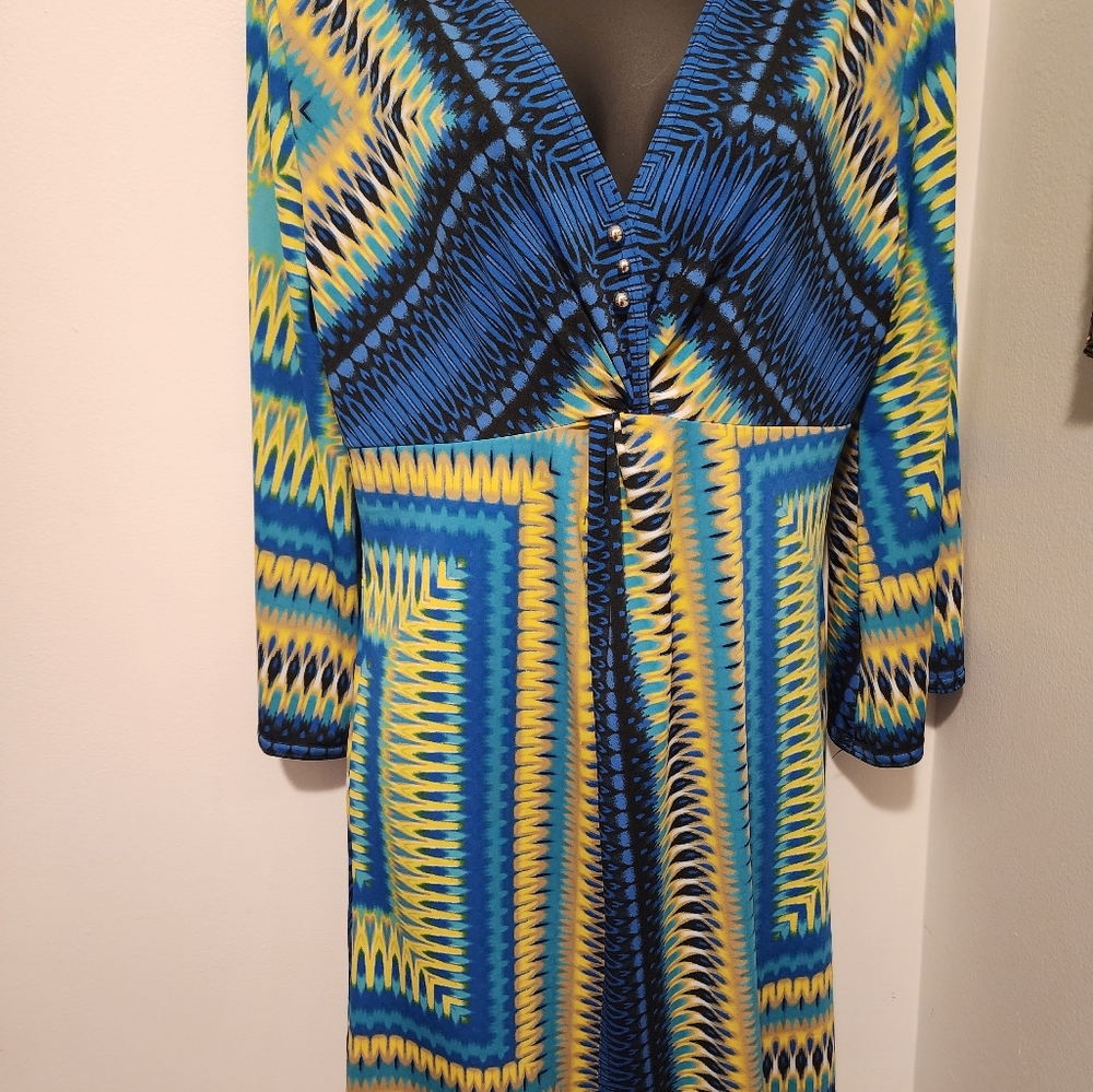 Multi color dress with gold buttons